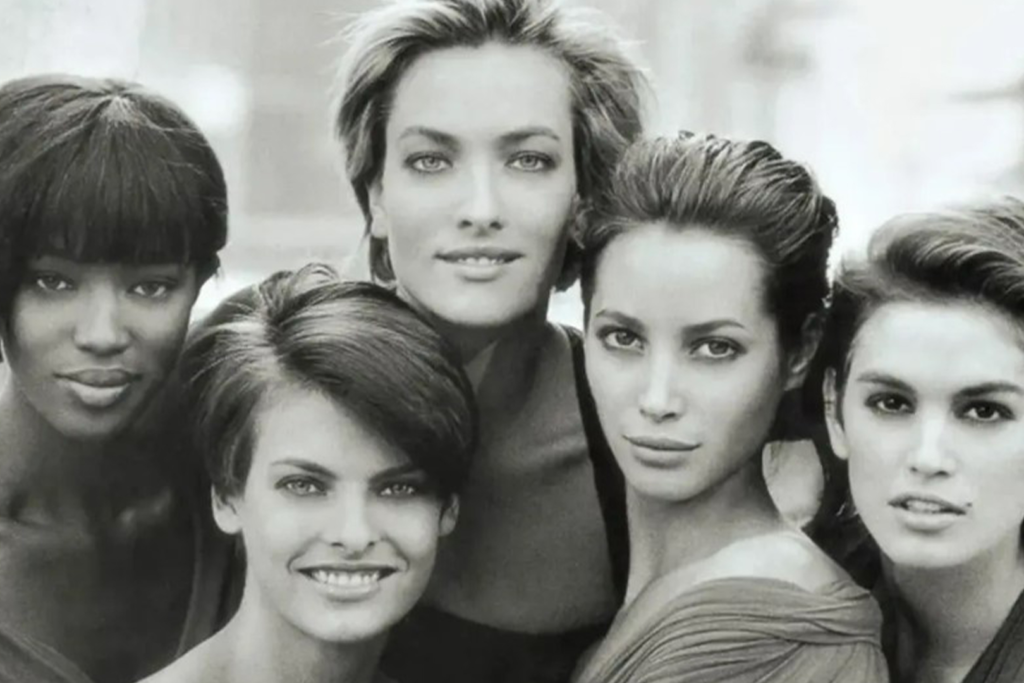 Le quattro Supermodels con Tatjana Patitz, scomparsa l'11 gennaio 2023 
(©Peter Lindbergh/British Vogue)