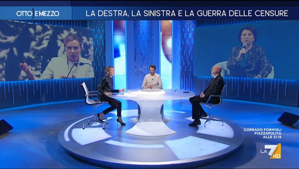 La contestazione alla ministra Roccella al centro di Otto e mezzo e del confronto tra Brunella Bolloli, Paolo Mieli, Andrea Scanzi e Luca Josi, ospiti di Lilli Gruber su La7